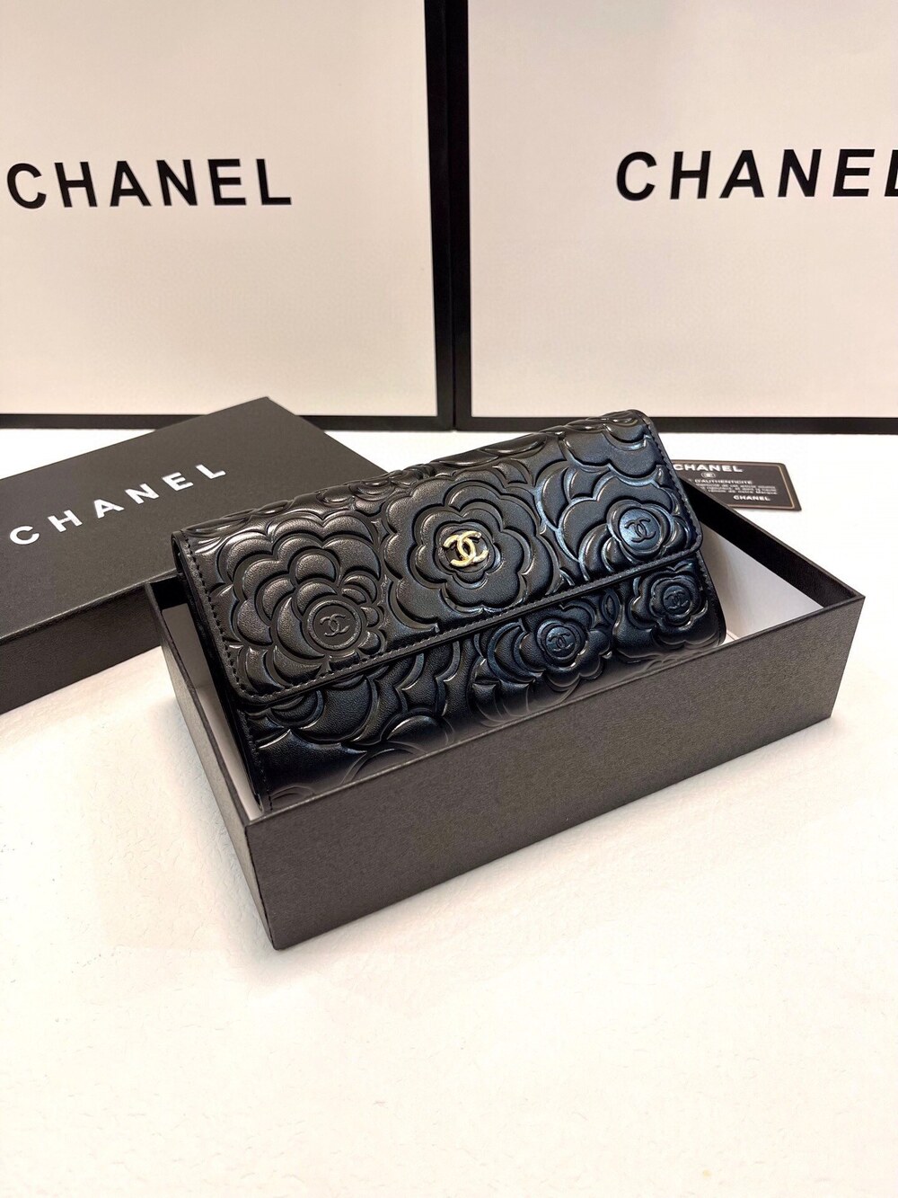 Chanel Camellia Embossed Long Wallet